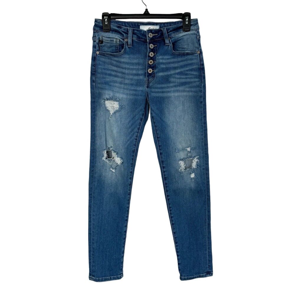KanCan SZ 5/26 Skinny Jeans Button-Fly Mid-Rise Distressed Stretch Pockets Blue